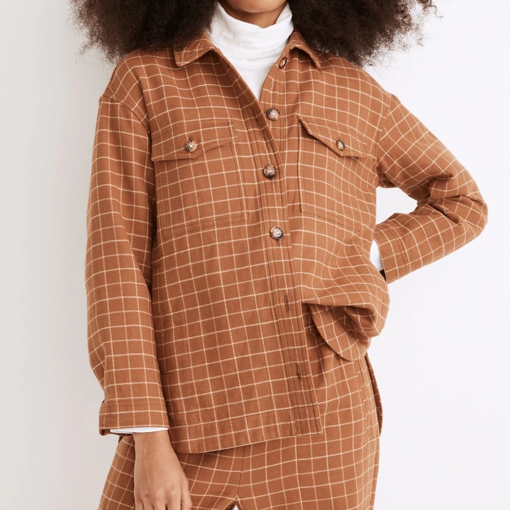 Madewell Waffleback Branner Shirt Jacket Windowpane Plaid Oversized